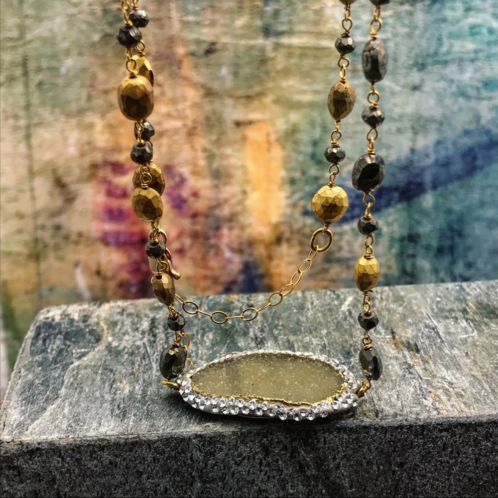 Handmade Pavé Green Druzy Pyrite necklace - Picture 2 of 8